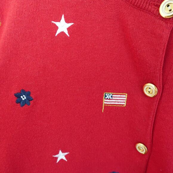 Teddi Embroidered Americana Patriotic Cotton Ramie Short Sleeve Red Cardigan L - Picture 4 of 8